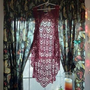 Vest long red lace topper boho fairy chic